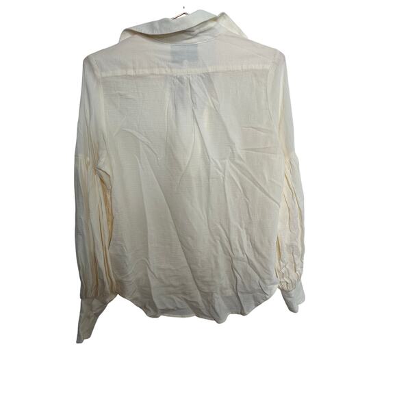 7 FOR ALL MANKIND Cream White Bubble Sleeve Zip Up Detail Blouse size XS NWT - Picture 3 of 11